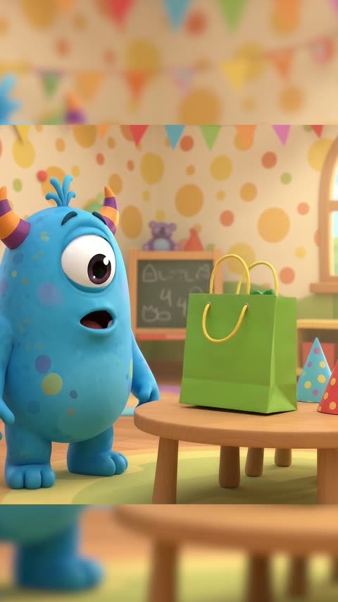 Pumo with a gift bag